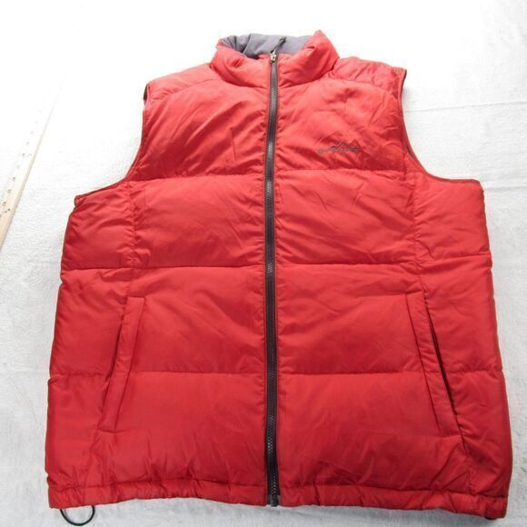 Eddie Bauer Premium Goose Down Vest‎ Mens Large Red Adjustable Hem Full Zip - Picture 1 of 11